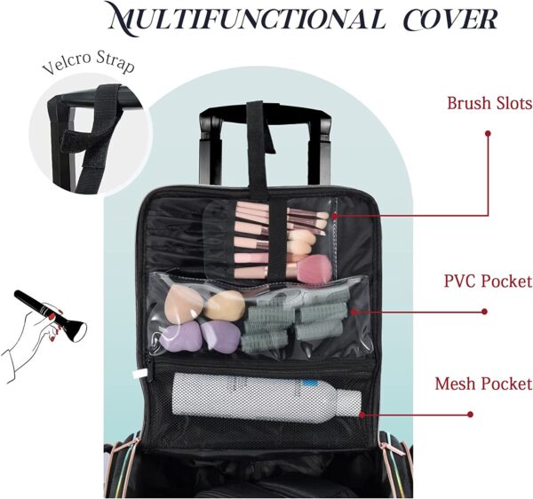Rolling Makeup Train Case, Stagiant Professional Makeup Case, Travel Cosmetic Organizer Make Up Storage Barber Bag for Makeup Artist, Hairstylist, with 5 Toiletry Bags, Black - Image 5