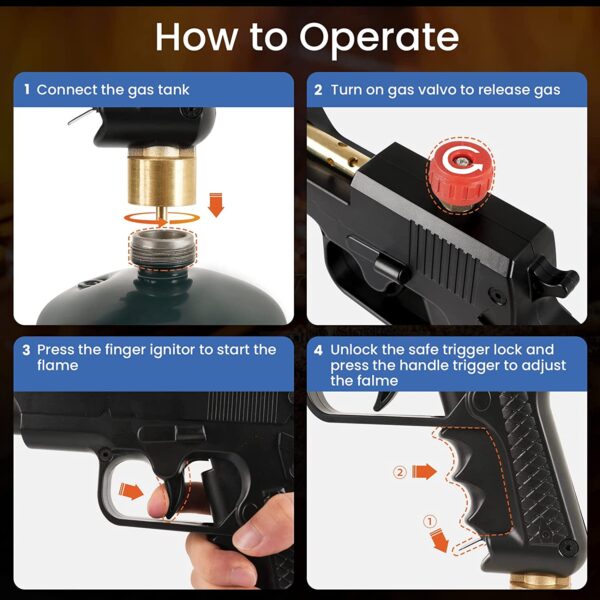 Cooking Propane Torch,Kitchen Culinary Torch with Safety Lock,Handheld Blow Torch,Flamethrower Fire Gun,Campfire Starter,Grilling and BBQ Tool for Steak & Creme Brulee - Image 4