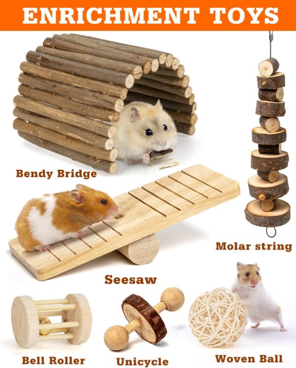 Sofier Hamster Toys Guinea Pig Toys Hamster Accessories Natural Chews for Teeth Rabbit Bunny Rat Chinchilla Wood Hamster Hideout Ball Apple Wood Timothy Hay Sticks - Image 4