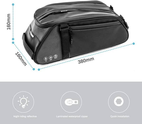 Number-one Bicycle Rear Rack Bag, 8L Multifunctional Waterproof Bike Rack Seat Bag Bike Saddle Bag Outdoor Bicycle Pannier Trunk Shoulder Handbag Bag (Black) - Image 3