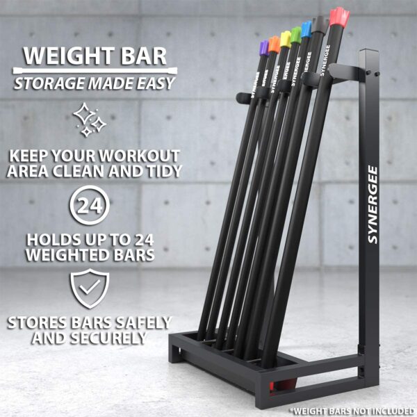 Synergee Weight Bar Rack – Weighted Workout Bar Holder & Storage – Holds Bars for Full Body Workout - Fitness Accessory - Image 2