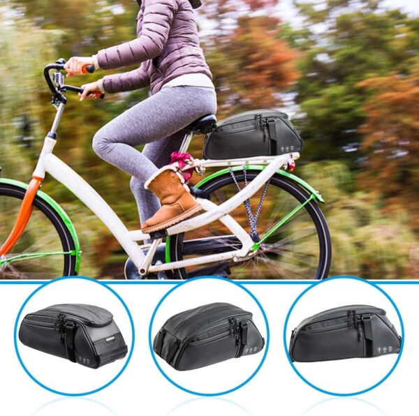 Number-one Bicycle Rear Rack Bag, 8L Multifunctional Waterproof Bike Rack Seat Bag Bike Saddle Bag Outdoor Bicycle Pannier Trunk Shoulder Handbag Bag (Black) - Image 5