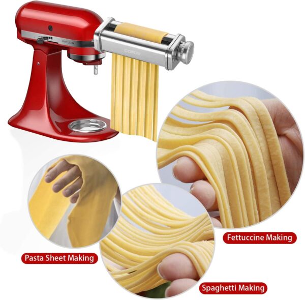 Pasta Attachment for Kitchenaid Stand Mixer,Cofun 3 Piece Pasta Maker Machine with Pasta Roller and Cutter Set for Dough Sheet, Spaghetti and Fettuccine kitchenaid Attachments for Mixer - Image 3