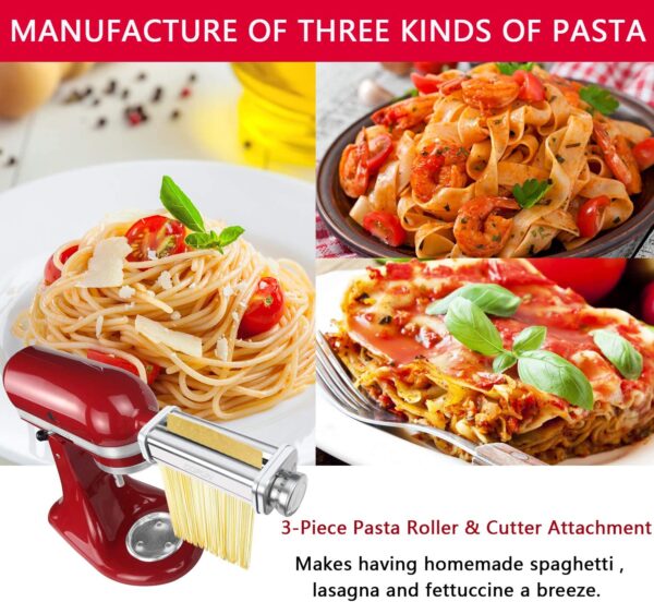 Pasta Attachment for Kitchenaid Stand Mixer,Cofun 3 Piece Pasta Maker Machine with Pasta Roller and Cutter Set for Dough Sheet, Spaghetti and Fettuccine kitchenaid Attachments for Mixer - Image 5