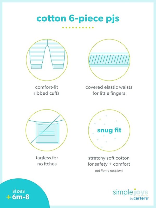 Simple Joys by Carter’s Boys' 6-Piece Snug Fit Cotton Pajama Set – Soft, Breathable, Fun Prints for Kids - Image 2