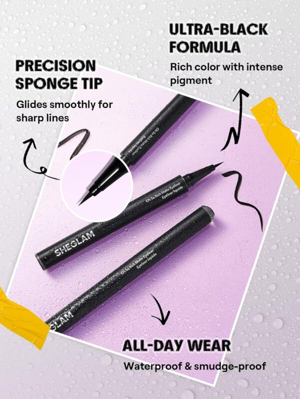 SHEGLAM Oh So Rich Matte Eyeliner – Waterproof, Smudge-Proof, Longwear Liquid Eyeliner for Precise Definition - Image 4