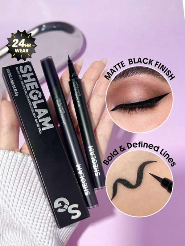 SHEGLAM Oh So Rich Matte Eyeliner – Waterproof, Smudge-Proof, Longwear Liquid Eyeliner for Precise Definition - Image 5