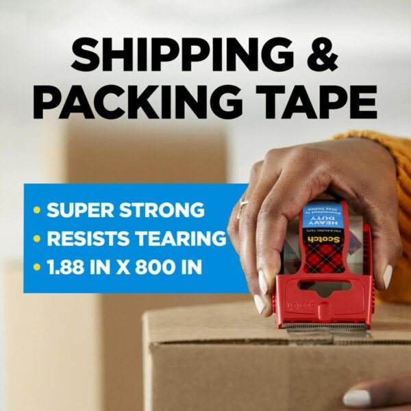 Scotch Heavy Duty Shipping and Moving Packing Tape, Clear, Packing and Moving Supplies, 1.88 in. x 22.2 yd., 6 Tape Rolls with Dispensers - Image 4