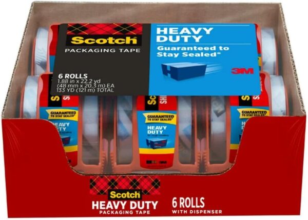 Scotch Heavy Duty Shipping and Moving Packing Tape, Clear, Packing and Moving Supplies, 1.88 in. x 22.2 yd., 6 Tape Rolls with Dispensers - Image 6
