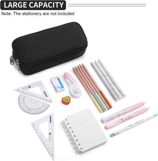 Della Gao Pencil Case Large Capacity for Men – Black | Travel Organizer Pouch for School, Office & Work - Image 2