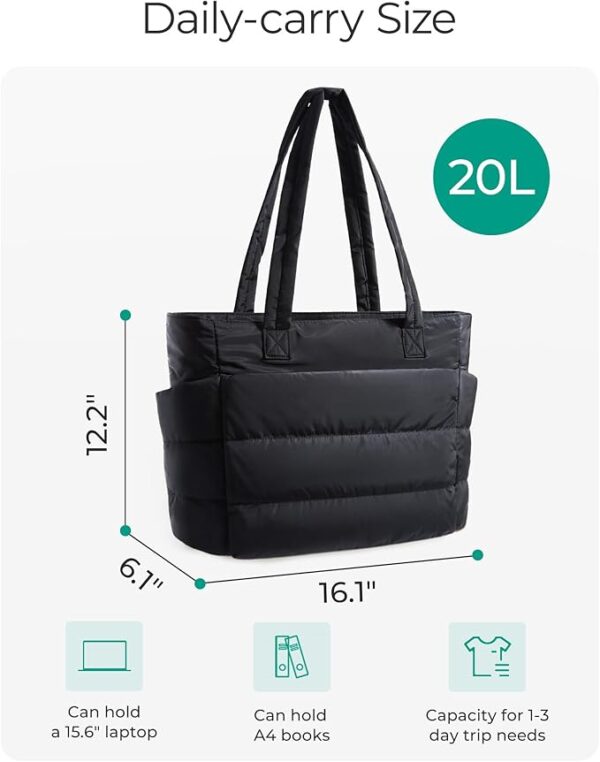 BAGSMART Tote Bag for Women – Lightweight Quilted Puffy Shoulder Handbag with Multiple Compartments – Stylish Travel, Work & Gym Bag - Image 2