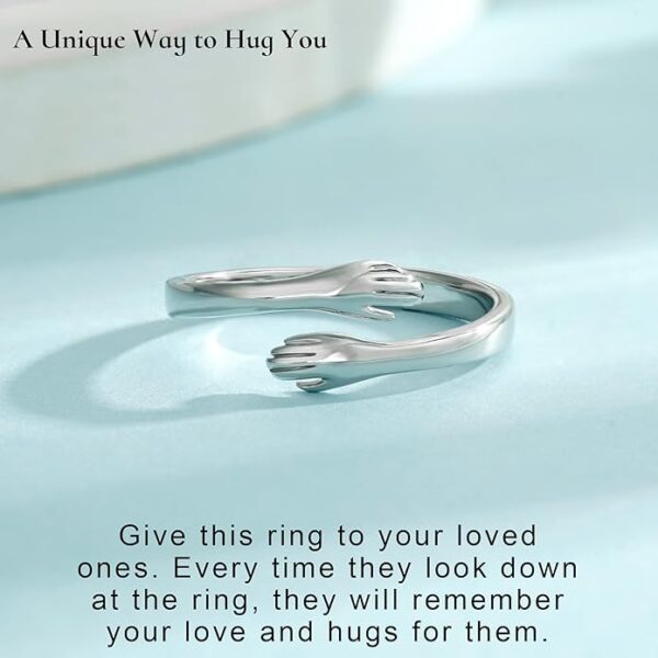 Esteel S925 Sterling Silver Hug Ring – Adjustable Cute Hug Ring for Women, Girls, Daughters, Wife, Mom – Mother’s Day & Birthday Gift Jewelry - Image 4