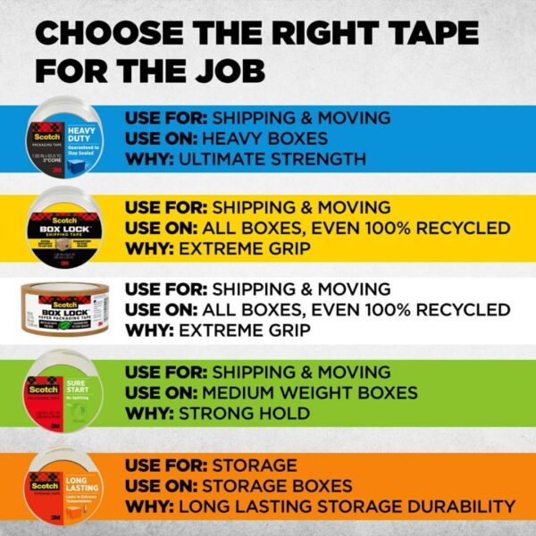 Scotch Heavy Duty Shipping and Moving Packing Tape, Clear, Packing and Moving Supplies, 1.88 in. x 22.2 yd., 6 Tape Rolls with Dispensers - Image 8