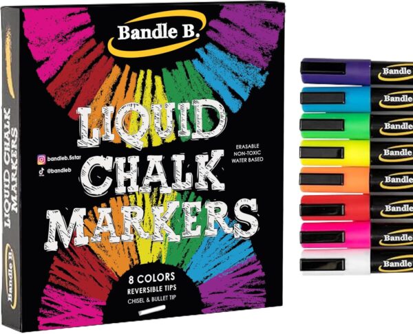 Chalk Markers - 8 Vibrant Colors | Erasable, Non-Toxic, Reversible Tip Liquid Chalk Pens for Kids, Adults, Glass & Chalkboards - Image 3