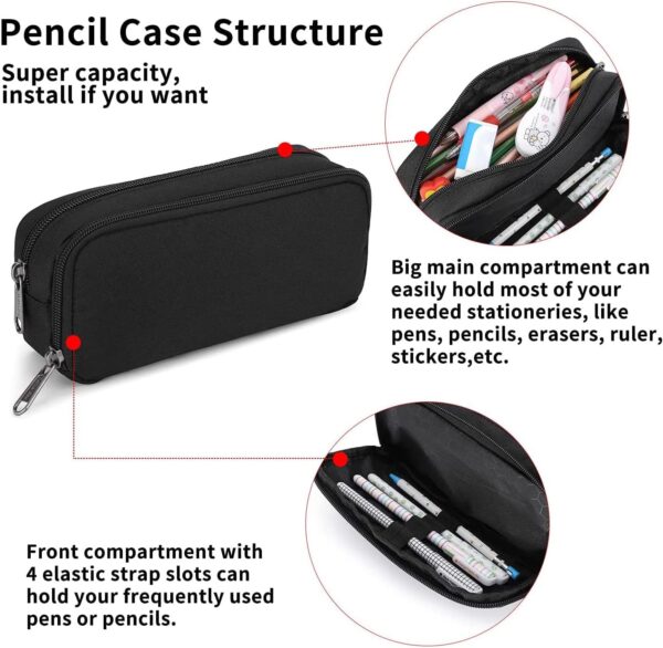 Della Gao Pencil Case Large Capacity for Men – Black | Travel Organizer Pouch for School, Office & Work - Image 3
