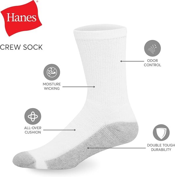 Hanes Men's Double Tough Crew Socks 12-Pack – Durable, Cushioned, Everyday Comfort Socks for Men - Image 3