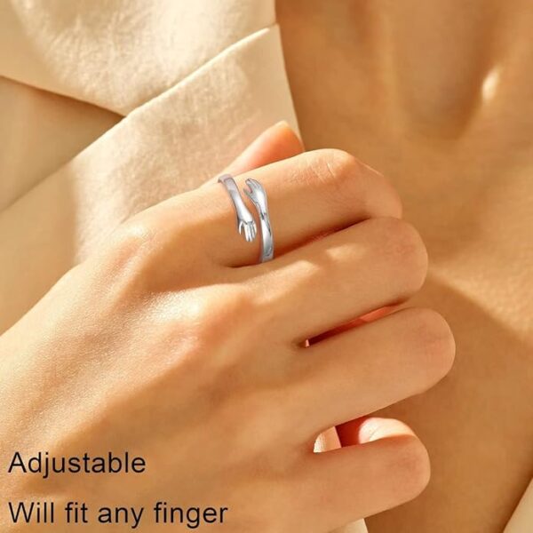 Esteel S925 Sterling Silver Hug Ring – Adjustable Cute Hug Ring for Women, Girls, Daughters, Wife, Mom – Mother’s Day & Birthday Gift Jewelry - Image 5