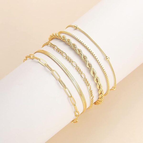 DEARMAY Gold Bracelets for Women – Waterproof 14K Real Gold Plated Jewelry Set, Trendy Thin Dainty Stackable Cuban Link & Paperclip Chain Bracelet Pack – Fashion Accessories & Gifts - Image 2