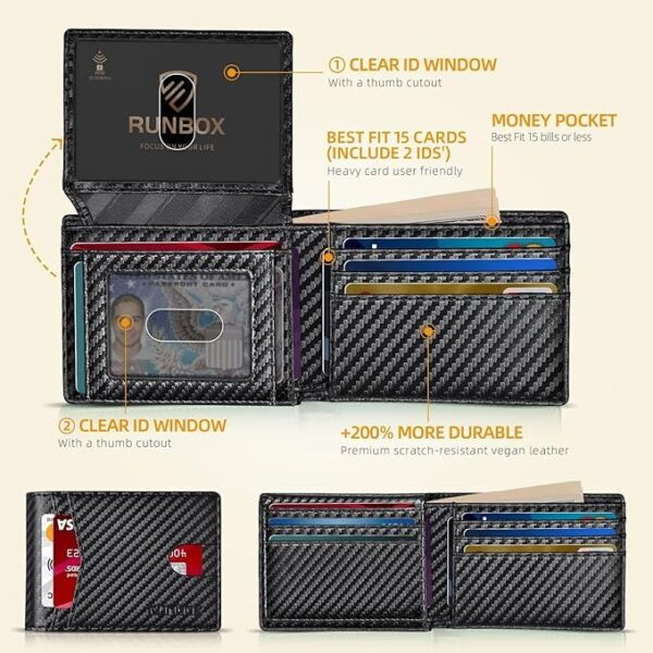 RUNBOX Wallet for Men – Slim RFID Blocking Leather Bifold Wallet with 2 ID Windows & Gift Box – Minimalist Stylish Card Holder - Image 5