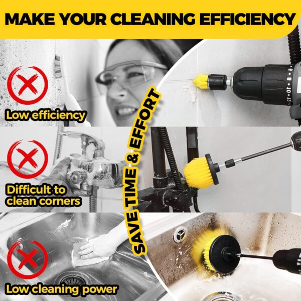 Holikme 6 Pack Drill Brush Power Scrubber Cleaning Kit – All Purpose Drill Brush Set with Long Attachment for Bathroom, Kitchen, Floor, Tile, Tub & Grout – Yellow | Alqabi Online Shop - Image 6