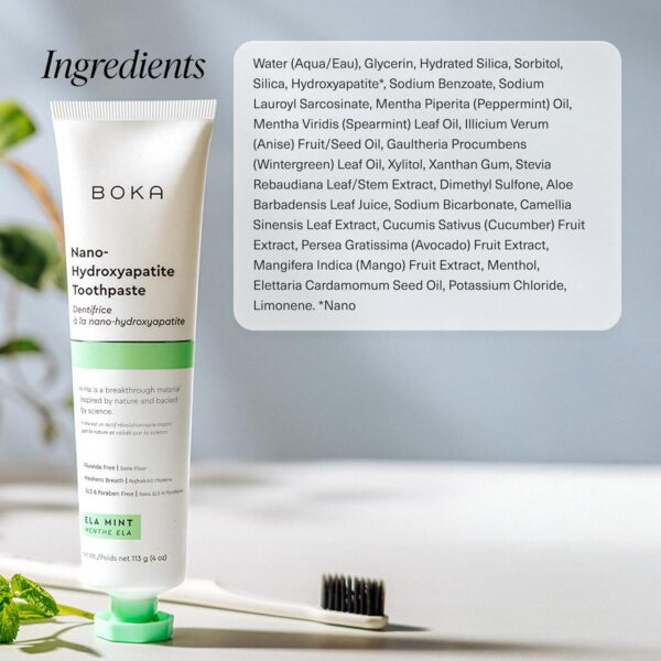 Boka Nano Hydroxyapatite Fluoride-Free Toothpaste - Sensitive Teeth Protection, Ela Mint Flavor, 4oz | Safe for Adults & Kids | USA Made Oral Care – 1 Pack - Image 5