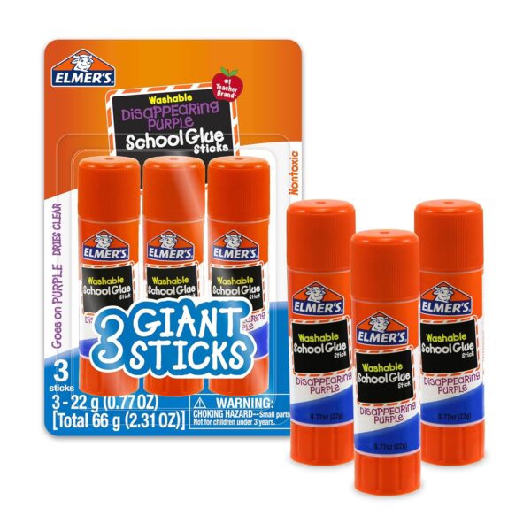 Elmer's Disappearing Purple School Glue Sticks, Washable, 22g, 3-Pack | Back to School & Teacher Supplies - Image 2