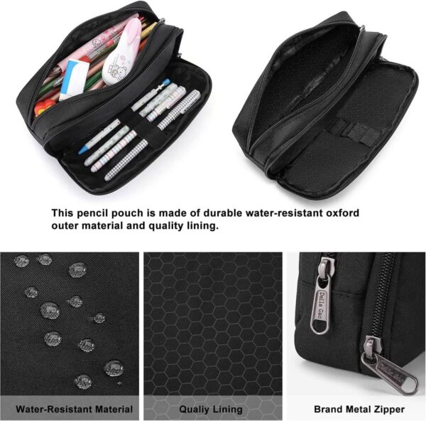 Della Gao Pencil Case Large Capacity for Men – Black | Travel Organizer Pouch for School, Office & Work - Image 6