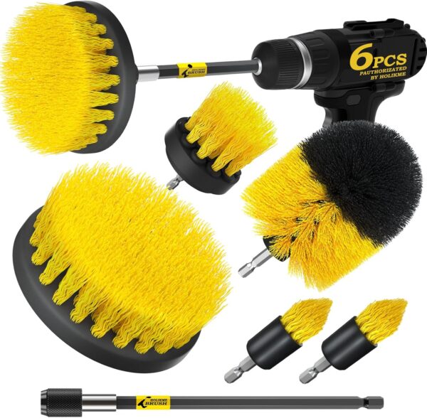 Holikme 6 Pack Drill Brush Power Scrubber Cleaning Kit – All Purpose Drill Brush Set with Long Attachment for Bathroom, Kitchen, Floor, Tile, Tub & Grout – Yellow | Alqabi Online Shop - Image 5