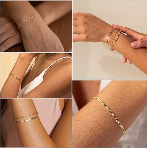 DEARMAY Gold Bracelets for Women – Waterproof 14K Real Gold Plated Jewelry Set, Trendy Thin Dainty Stackable Cuban Link & Paperclip Chain Bracelet Pack – Fashion Accessories & Gifts - Image 3