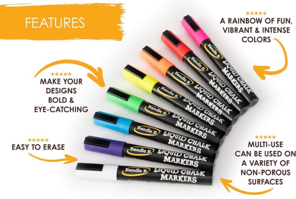 Chalk Markers - 8 Vibrant Colors | Erasable, Non-Toxic, Reversible Tip Liquid Chalk Pens for Kids, Adults, Glass & Chalkboards - Image 6