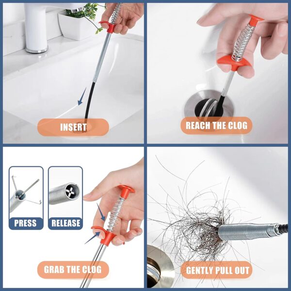 9-Pack Drain Clog Remover Tool Set – 35.5" Drain Snake, 25" Hair Remover (6pcs), Brushes – for Kitchen, Bathroom, Toilet, Tub & Sewer | Alqabi - Image 6