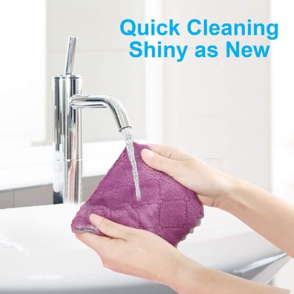 12PCS Microfiber Kitchen Towels | OstWony Reusable Dish Cloths for Home, Car & Furniture | Double-Sided Cleaning Rags (10x6 inch) - Image 4