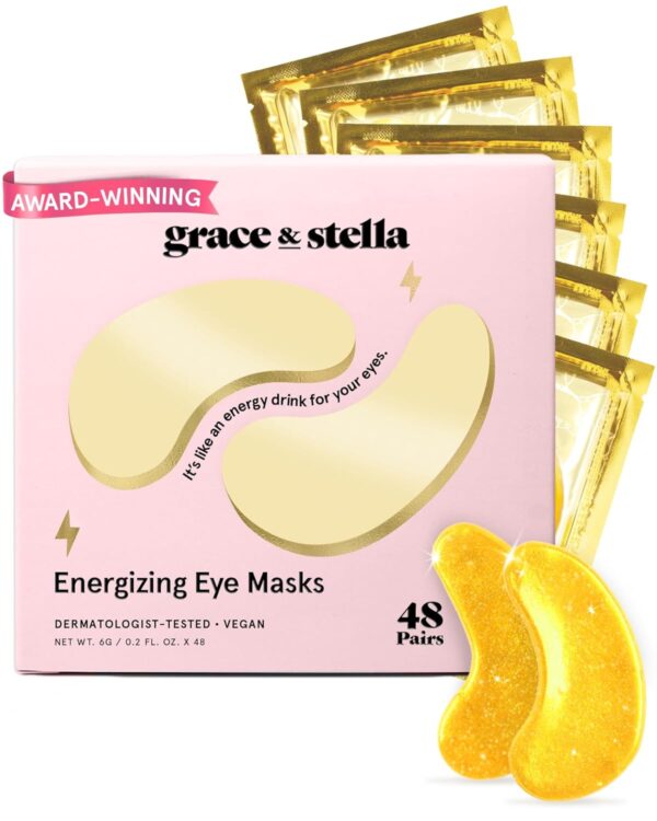 Grace & Stella Award-Winning Under Eye Mask (48 Pairs, Gold) – Puffy Eyes, Dark Circles & Wrinkle Repair | Vegan Gel Eye Patches for Radiant Skin | Self Care Gift for Women & Travel Essential