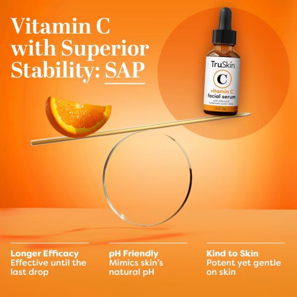 TruSkin Vitamin C Serum for Face – Anti-Aging & Brightening Serum with Vitamin C, Hyaluronic Acid & Vitamin E – Fades Dark Spots, Improves Skin Tone & Reduces Wrinkles – 1 Fl Oz - Image 4