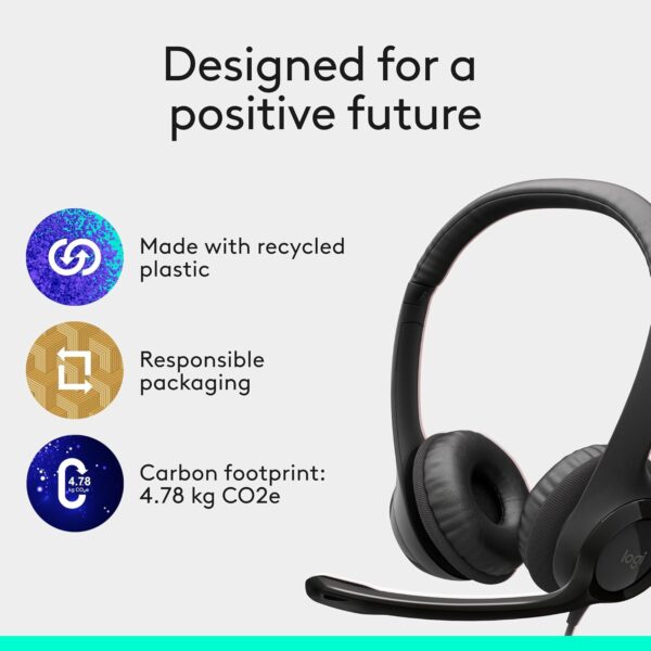 Logitech H390 Wired Headphones with Mic – USB Noise Cancelling Headset for PC, Video Calls, Music & Gaming – Black - Image 2