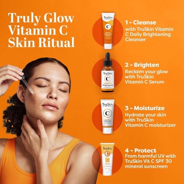 TruSkin Vitamin C Serum for Face – Anti-Aging & Brightening Serum with Vitamin C, Hyaluronic Acid & Vitamin E – Fades Dark Spots, Improves Skin Tone & Reduces Wrinkles – 1 Fl Oz - Image 3